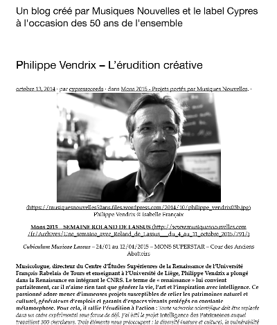 Aperçu article Musique Nouvelles sur Philippe Vendrix